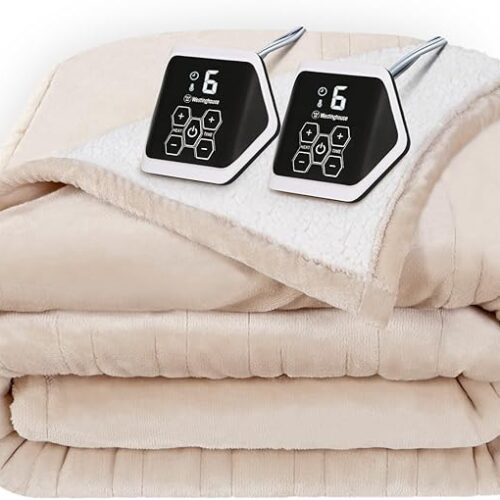 1 Electric Heated Blanket - Queen Size, Soft Flannel to Sherpa, 10 Heating Levels, 12 Hour Auto Off, Machine Washable, 84x90 Inch, Beige