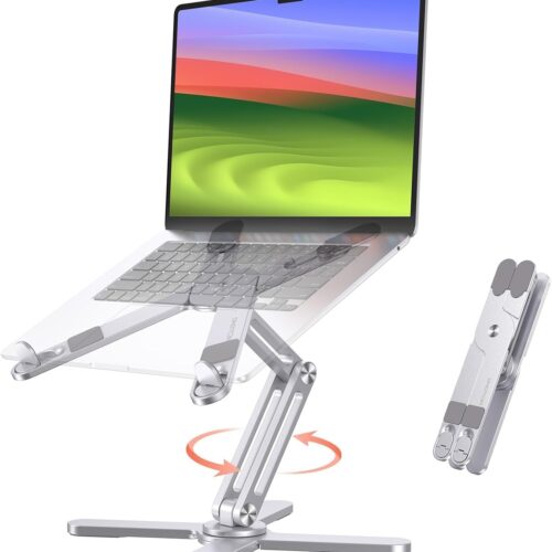 1 360° Rotating Laptop Stand Riser for Desk, Ergonomic Foldable Computer Stand Adjustable Height Angles for Collaborative Work, Easy Storage Fit Macbooks,All Laptops up to 16 inches, Silver