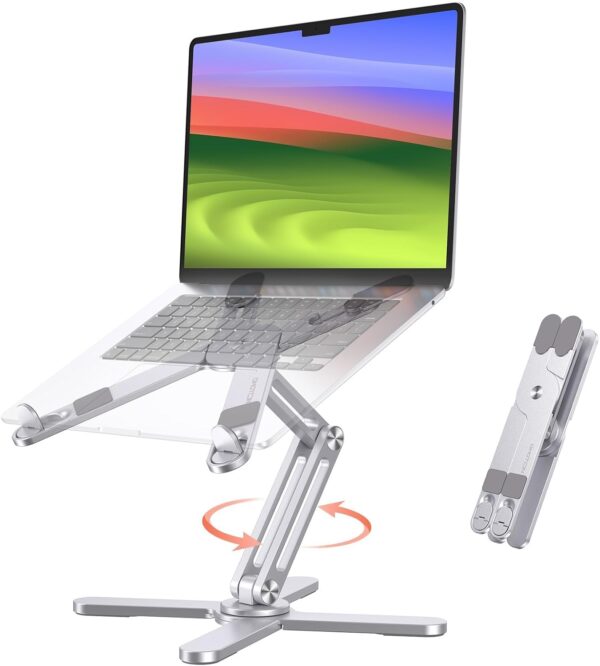 360° Rotating Laptop Stand Riser for Desk, Ergonomic Foldable Computer Stand Adjustable Height Angles for Collaborative Work, Easy Storage Fit Macbooks,All Laptops up to 16 inches, Silver 1