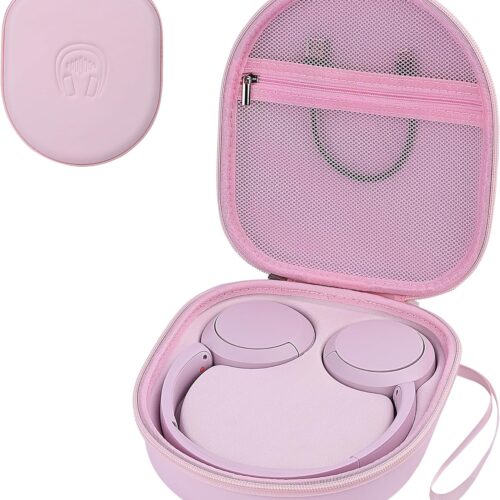 1 Headphone Case for Sony WH-CH520 Wireless Headphones, Hard EVA Over Ear Headphone Protective Case with Mesh Pocket Storage Cable (Pink)