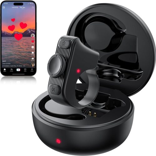 1 Remote Scrolling Ring for Tiktok,Page Turner for Kindle App,Bluetooth Camera Shutter Remote for iPhone, Android,iOS,iPad,Tablet-Black