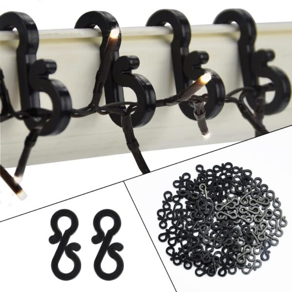 60 Pcs Black Gutter Hooks for Christmas Lights Outdoor, Gutter Clips for Fixing Christmas Meteor Shower Icicle Lights on Wedding Halloween Xmas Decorations Outdoor Party Garden Tree Window 1
