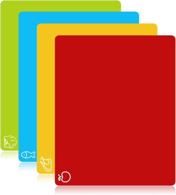 Goodluck 4 Pieces Flexible Cutting Boards, BPA Free Plastic Cutting Boards for Kitchen, Non Slip Cutting Mat for Meat and Vegetables 1