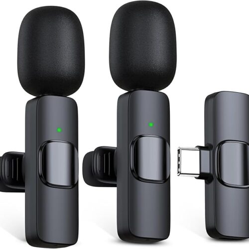 RICCHI 2 Pack Wireless Microphone USB C for iPhone 15-16 Android Phone, Professional Type C Lavalier Microphone Mini Lapel Mic for Interview Recording Podcast Live Streaming Vlog YouTube