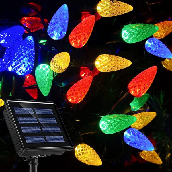 HUGSVIK 39Ft 100 LED Solar Christmas Lights Outdoor, 8 Modes C6 Strawberry Lights, Waterproof Outdoor Christmas String Lights for Xmas Tree, Holiday, Garden, Patio, Arbor Decor 1