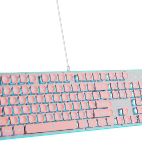 104-Key Retro Punk Keyboard - Full Size Typewriter Pink Keyboard with Square Keycap and LED Blue Backlight, Silent Membrane Wired USB, Compatible with PC/Laptop/Computer