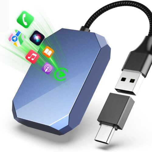 2 in 1 Wireless Carplay Adapter for iPhone Apple & Android Auto Wireless Adapter, [0 Delay & Stable Transmission] 5.8GHz Dual-Core Smart Chip Plug & Play Phone for iOS 10+/Android 11+ 2025 Blue
