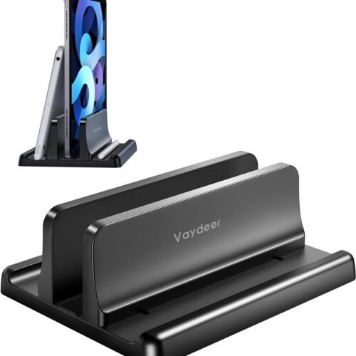 Vaydeer Vertical Laptop Stand Holder Organizer Plastic Adjustable Desktop Notebook Dock Space-Saving 3 in 1 for All MacBook Pro Air,Mac,HP,Dell,Microsoft Surface,Lenovo,up to 17.3 inches (Black)