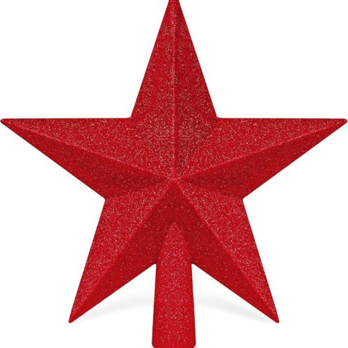 1 Star Tree Topper, 8" Red Christmas Tee Topper Decorations, Glitter 3D Xmas Bethlehem Star Waterproof Shatter-Proof, Christmas Tree Topper Ornament Decor for Christmas Holiday Party Indoor Outdoor Use