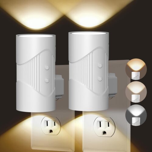Night Light, Night Lights Plug into Wall, Warm Led Night Light, Dusk to Dawn Light Sensor, 3 Light Modes, Dimmable Night Lights for Bedroom Bathroom Hallway Kitchen Stairs (White, 2 Pack)