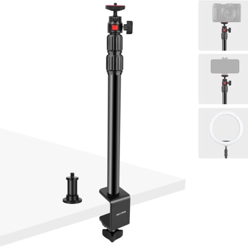 1 Camera Desk Mount Table Stand with 360° Ball Head, Table Light Stand with 1/4" Screw & C Clamp, Webcam Stand Mount for DSLR Camera Video Light Ring Light Live Streaming Vlog (811002)