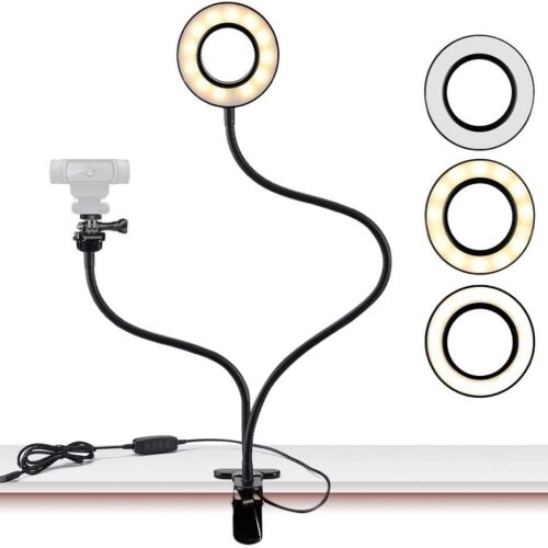 1 Webcam Light Stand for Live Stream, Selfie Ring Light with Webcam Mount for Logitech C925e, C922x, C930e,C922,C930,C920,C615,Brio 4K