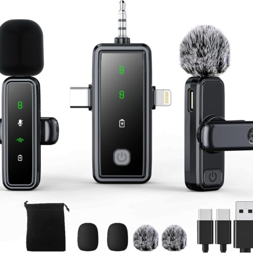 Wireless Lavalier Microphone for iPhone Android Plug-Play,2 Pack Mini Microphone Professional Noise Reduction Recording Clip Mic for Creator Vlog Creator (All iPhones & Androids (USB-C + Lightning))