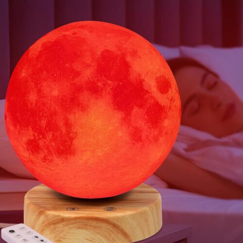 Red Light Therapy Night Light Lamp for Sleep 670nm Red Moon Nightlight Desk Lamp with Multi-Color and Brightness Options Remote Control USB Charging Elegant Design