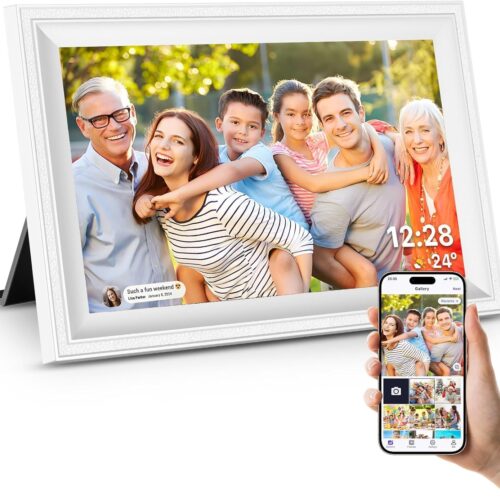 Smart White Digital Picture Frame WiFi Send Photos from Your Phone 16GB Storage 10.1inch 1280x800 IPS Touch Screen Digital Photo Frame Auto-Rotate Wall Mountable Photo Picture Frame Digital
