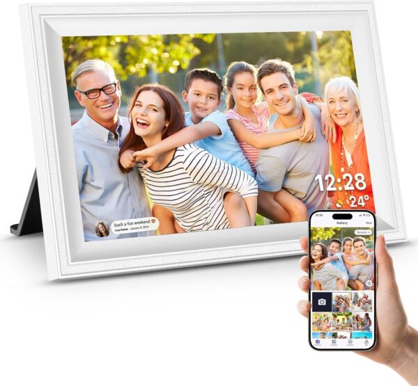 Smart White Digital Picture Frame WiFi Send Photos from Your Phone 16GB Storage 10.1inch 1280x800 IPS Touch Screen Digital Photo Frame Auto-Rotate Wall Mountable Photo Picture Frame Digital 1