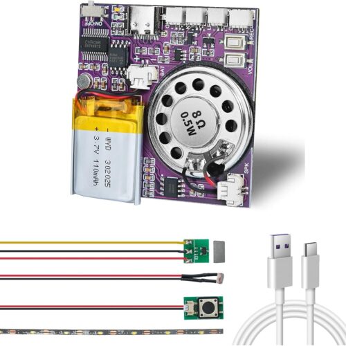 Sound Module, 16MB Push Button, Magnetron, Light Control Activated Recordable Voice Sound Chip Module with LED Light Strip, Speaker, for Greeting Card Audiobook, Xmas Presents Boxes, Kids's Toys.