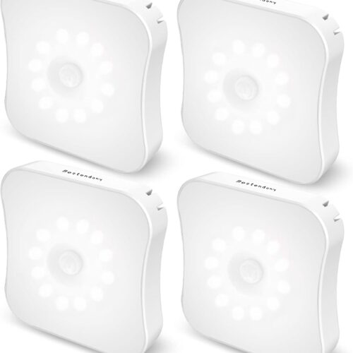Rechargeable Motion Sensor Light Indoor Stair Lights Rechargeable Battery Night Light Wireless Stick On Magnetic Motion Sensor Lights for Step, Stair, Hallway, Closet, Bathroom, 4 Pack