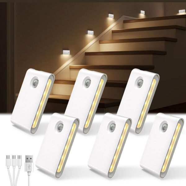 EZVALO 3 Pack Motion Sensor Night Lights, Sync LED Stair Lights Indoor, 1500mAh Rechargeable, Magnetic & Dimmable, 3000K Soft White, Portable Nightlight for Hallway, Stairs, Bathroom, Bedroom 1