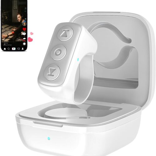 TikTok Scrolling Ring, Remote Control for TikTok/YouTube Shorts/Instagram Reels, Bluetooth Page Turner for iPad/Kindle App/iPhone/Android (White)
