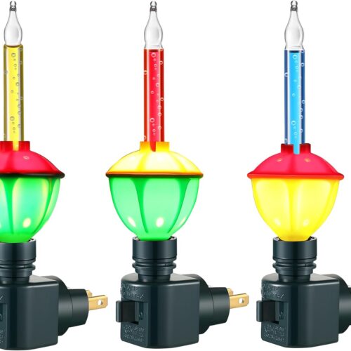 3 Packs Vintage Bubble Night Lights with Swivel Plug in Base, Multicolor Fluid Christmas Lights with E12 Candelabra Bases