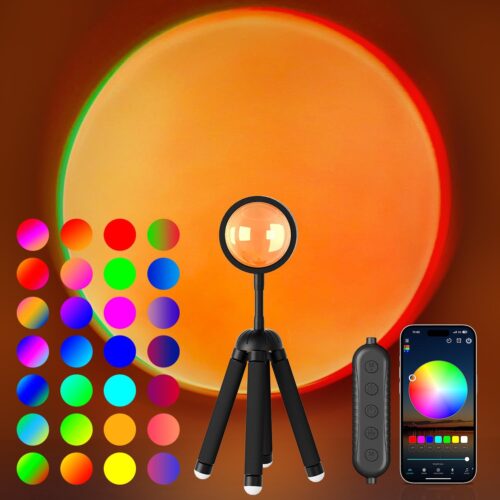 Sunset Lamp Projector with APP Control Multicolor Changing Led Lights for Room, 360 Degree Rotation Sunlight Lamp Set Mood Lighting Bedroom Decor Christmas Gifts Photography for Women