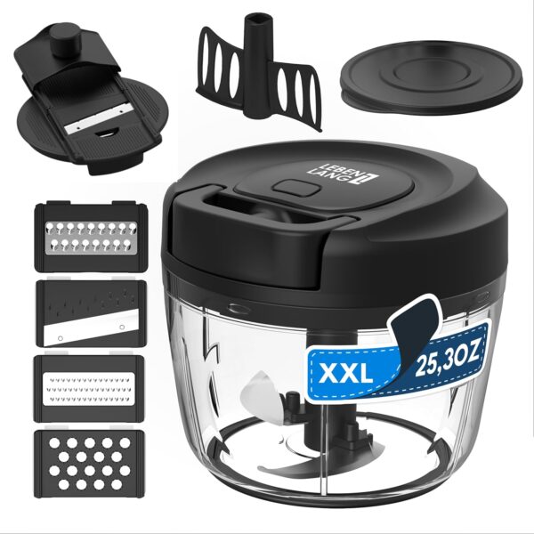 Manual Food Processor & Onion Chopper - 26 OZ incl. Useful Acessory I BPA-Free I Manual Food Chopper with pull string for garlic & veggie chop I Food mincer vegetable cutter hand pull held 1