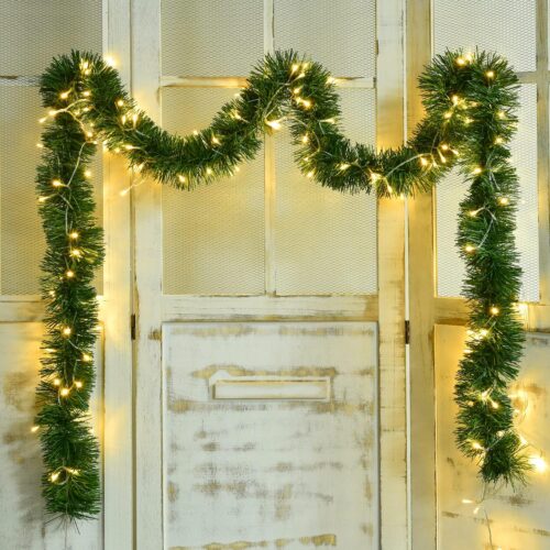 16.5 Ft Christmas Garland Decorations with 50 LED Light, Green Holiday Decor for Outdoor or Indoor Home Garden Artificial Greenery Garland, or Party Holiday Decorations