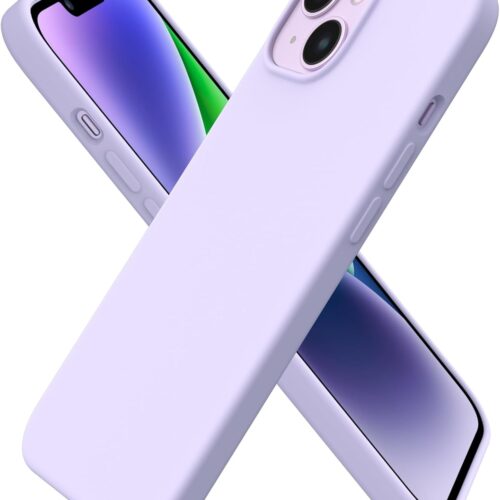 Compatible with iPhone 14 Case 6.1, Slim Liquid Silicone 3 Layers Full Phone Covered Soft Gel Rubber Case Protective Phone Cover 6.1 Inch-Pastel Lilac