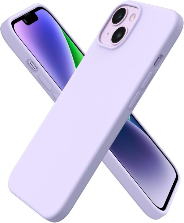 Compatible with iPhone 14 Case 6.1, Slim Liquid Silicone 3 Layers Full Phone Covered Soft Gel Rubber Case Protective Phone Cover 6.1 Inch-Pastel Lilac 1