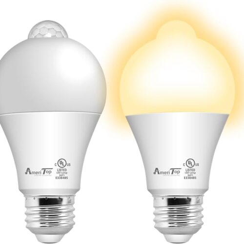Motion Sensor Light Bulb- 2 Pack, 10W(60W Equivalent) 806lm Motion Activated Dusk to Dawn Security LED Bulb; UL Listed, A19, E26, Auto On/Off Indoor Outdoor Lighting (2700K Soft White)