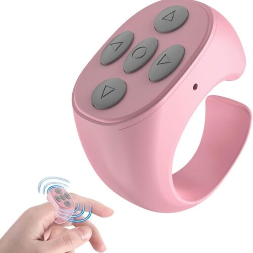 New Wireless Bluetooth Remote Control, Video Scrolling Ring Remote Control Page Turner Bluetooth Ring Scroller, Scrolling Rings Rechargeable Camera Video Remote (Pink)