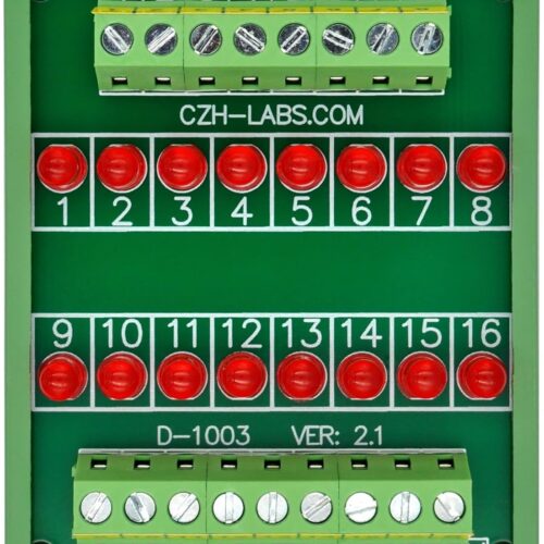 DIN Rail Mount 16 LEDs Indicator Light Module, Support 5~50VDC Common Positive/Negative (Red)