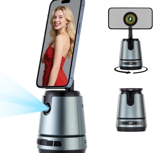 Auto Face Tracking Tripod & Wireless Charger,360° Rotating Cell Phone Photo Video Kits,No App, Gesture Control, Rechargeable Smart Shooting Stand,Wireless Charging for iPhone/Samsung Galaxy
