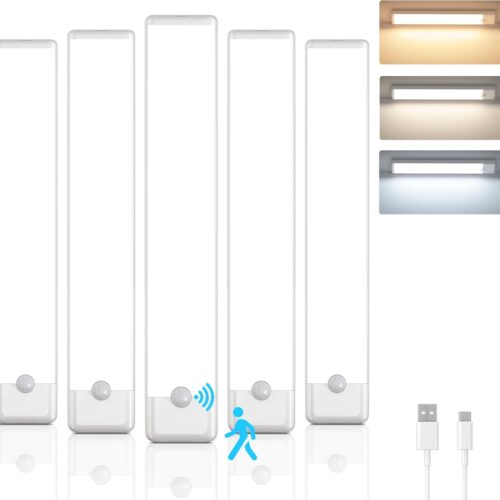 5-Pack Motion Sensor Under Cabinet Light, 3 Color Temperature Dimmable Rechargeable Magnetic Closet Light 7.9 inch Wireless Under Counter Light