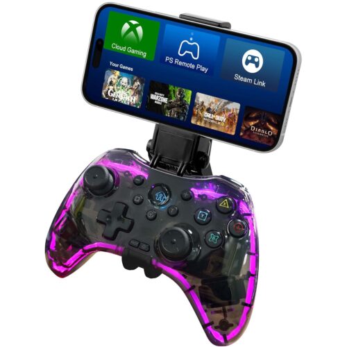 Joso Bluetooth Controller for Switch/PC/iPhone/Android/Apple Arcade MFi Games/Steam, Pro Wireless Game Controller with Phone Mount/Custom Buttons, Macro, Turbo, Dual Vibration