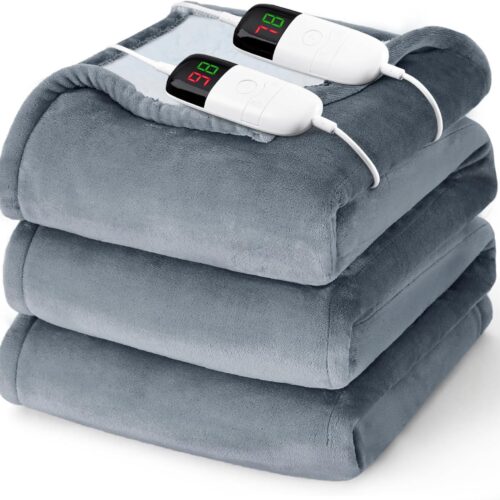 Heated Electric Blanket Queen Size - 84" x 90" Heating Blanket with Dual Control, 10 Heating Levels & 8 Hours Auto Off, Soft Warm Flannel Blanket, Christmas Birthday Gifts for Senior Grandma