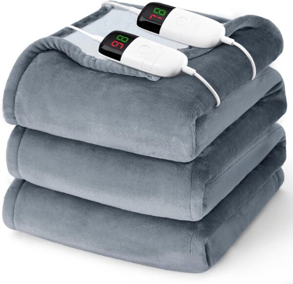 Heated Electric Blanket Queen Size - 84" x 90" Heating Blanket with Dual Control, 10 Heating Levels & 8 Hours Auto Off, Soft Warm Flannel Blanket, Christmas Birthday Gifts for Senior Grandma 1