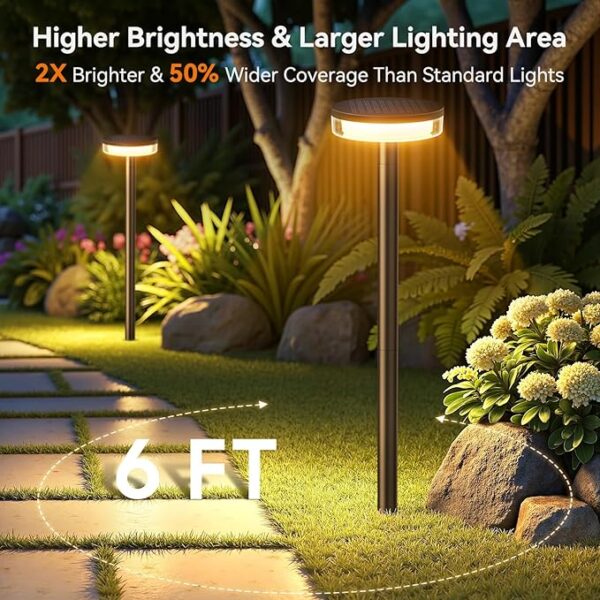 LETMY Solar Pathway Lights Outdoor, 6 Pack 2X Brighter Solar Lights Outdoor Waterproof, Taller Pathway Light with Larger Panel, Auto On/Off Up to 12Hrs Driveway Light for Yard Outside Patio Path Lawn 2