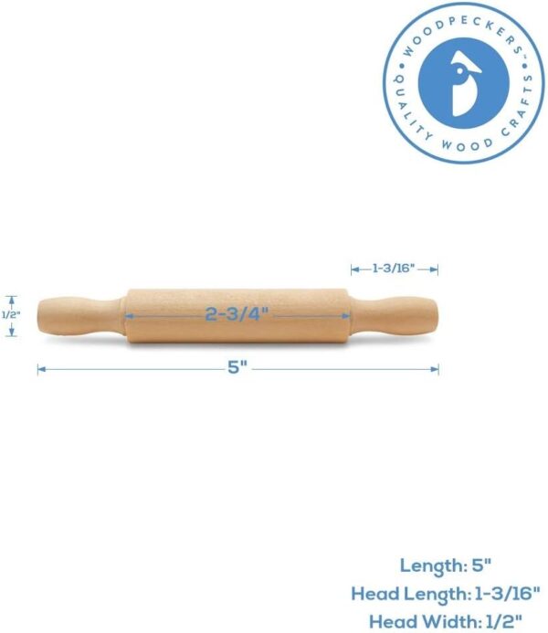 Wooden Mini Rolling Pin, 5 Inches Long, Pack of 12, Great for in The Kitchen, Play-doh, Crafting and Imaginative Play, by Woodpeckers 2