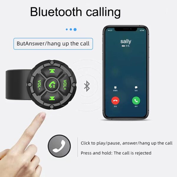 Bluetooth Media Button Remote,Waterproof Wireless Music Controller for Car Bike Motorcycle,Steering Wheel Control Button Compatible for iPhone/Android Phone Black 2