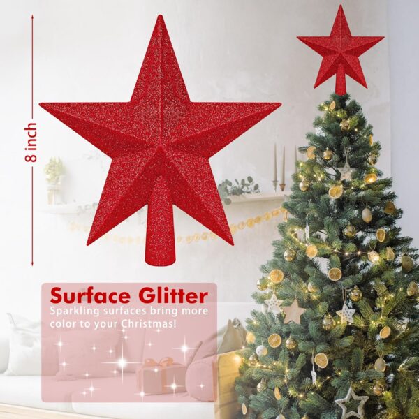 Star Tree Topper, 8" Red Christmas Tee Topper Decorations, Glitter 3D Xmas Bethlehem Star Waterproof Shatter-Proof, Christmas Tree Topper Ornament Decor for Christmas Holiday Party Indoor Outdoor Use 2