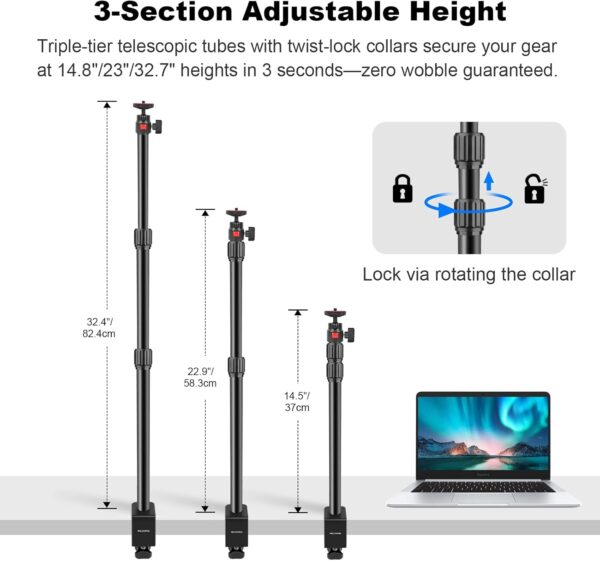 Camera Desk Mount Table Stand with 360° Ball Head, Table Light Stand with 1/4" Screw & C Clamp, Webcam Stand Mount for DSLR Camera Video Light Ring Light Live Streaming Vlog (811002) 2