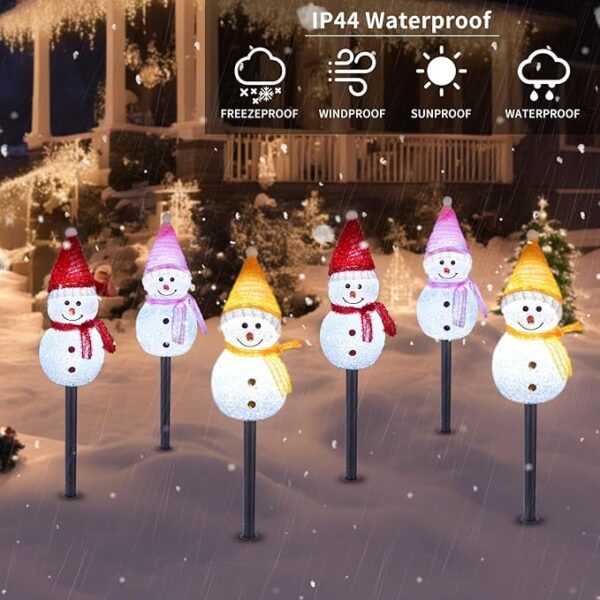 Solar Christmas Pathway Lights Outdoor Decor, Set of 3 Led Snowman Stake Lights, Waterproof Walkway Landscape Light for Winter Yard, Garden, Solar Christmas Decorations 2