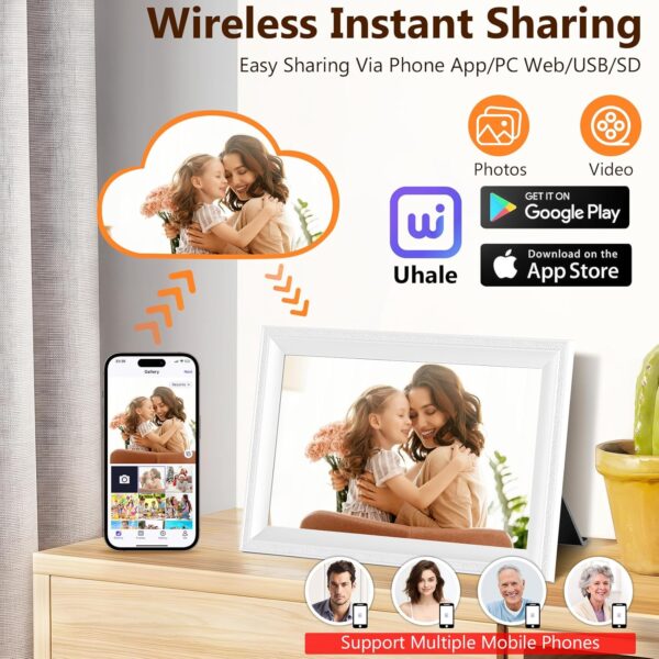 Smart White Digital Picture Frame WiFi Send Photos from Your Phone 16GB Storage 10.1inch 1280x800 IPS Touch Screen Digital Photo Frame Auto-Rotate Wall Mountable Photo Picture Frame Digital 2