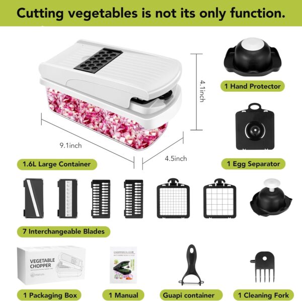 Vegetable Chopper,12 in 1 Multifunctional Food Chopper,Pro Onion Chopper with 7 Blades,Veggie Chopper with Container,Chopper Vegetable Cutter for Salad Potato Carrot Garlic,Kitchen Essential(White) 2