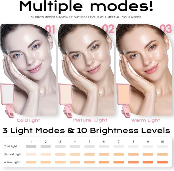 Rechargeable Soft Selfie Light for Phone, Camera, Laptop, 4-14H Battery Portable LED Light for Pictures, Phone Light Clip for Selfie, Vlog, TikTok, Makeup, Video Conference Pink 2