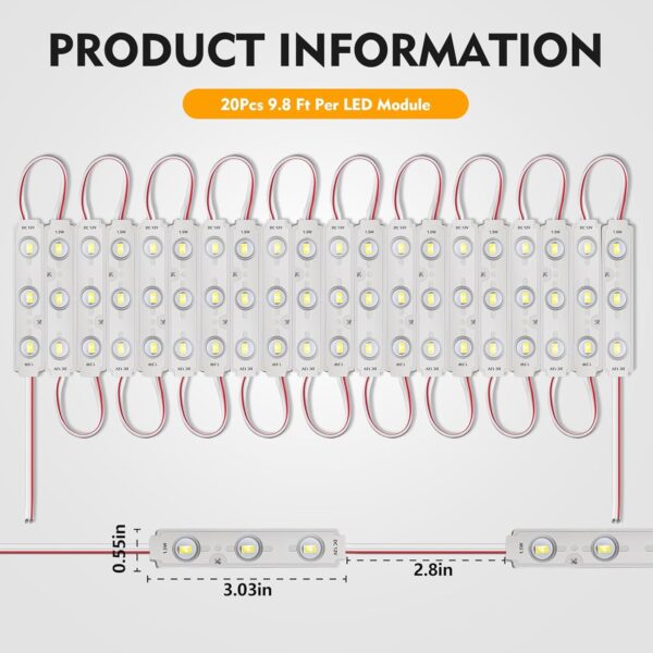 60 Pcs LED Module Replacement Lights for Inflatables, White 6500K 5730 SMD 150LM Per LED Module Christmas Inflatables Light for Letter Sign with Tape Adhesive Backside (60) 2
