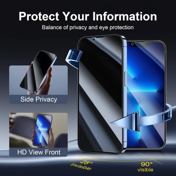 3X Privacy for iPhone 14 Screen Protector (6.1 inches)+ 3X Camera Lens Protector, Sensor Protection, Case Friendly Tempered Glass Film + Dust Plug - Enhanced Privacy Angle of 28 Degrees 2