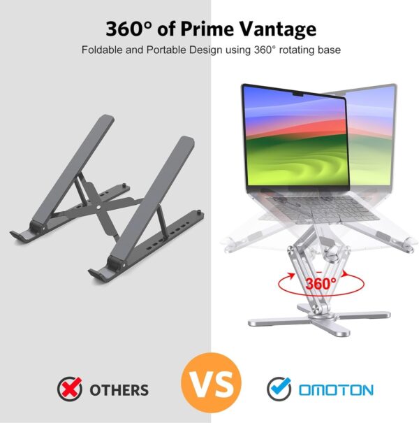 360° Rotating Laptop Stand Riser for Desk, Ergonomic Foldable Computer Stand Adjustable Height Angles for Collaborative Work, Easy Storage Fit Macbooks,All Laptops up to 16 inches, Silver 2